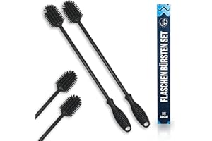 JAWAonline Spülbürsten 2er Set 38cm - Flaschenbürste Silikon schonend und kratzfrei - Flexible Flaschenreiniger Bürste - Premium Bottle Brush - Reinigungsbürste für kleine und große Flaschen