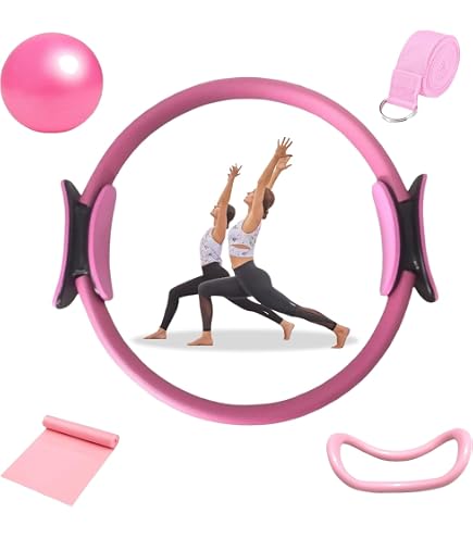 Set Pilates 11 Pezzi: Anelli, Cintura Stretching, Bande Elastiche, Palla Yoga - Per Allenamento A Casa E Palestra