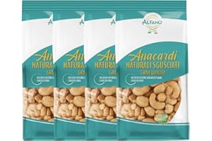 Alfano dal 1940 Anacardi Naturali Sgusciati 150g Gran Qualità Frutta Secca Ricchi di Fosforo e Magnesio, Fonte di Fibre Snack Ideale per una Dieta Equilibrata e Vegana (4 Pezzi)