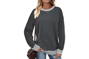 Cuptacc Pullover Damen Sweatshirt Rundhals Langarm Oberteil Damen Langarmshirt Kontrast Tunika