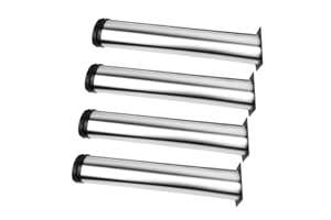 Qrity 4 Packs 500mm Height Furniture Legs Stainless Steel Adjustable Feet Round 60mm Dia Cabinet Legs Table Metal Legs - Adjustable Height (Total:500-520mm) - 16x Screws