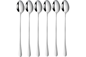 DOUBLE.S DoubleS zestaw 6 długich łyżeczek do latte macchiato, łyżek do lodów ze stali nierdzewnej, łyżek do mieszania kawy, herbaty, koktajli i deserów, idealne na lody i napoje