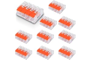 Innfeeltech Pack of 10 Connecting Terminals, 4-Port Connection Clamp, Parallel with Lever, Cable Connector with 0.2-4 mm² Conductor Connection for DIY Projects