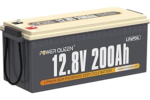 Power Queen Batteria Litio LiFePO4 12V 200Ah 2560Wh a Ciclo Profondo fino a 15000+ Cicli Accumulo Fotovoltaico con BMS 100A per Sistemi Off-grid Camper Impianti Solari Ecoscandaglio