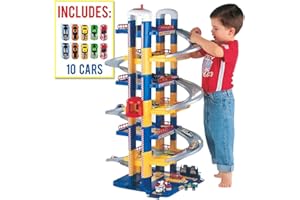 M MOLTO MOLTO Parking 7 étages pour Enfants avec Garage, rampes, buanderie, Ascenseur, Station d'essence et Zone de graissage | Comprend 10 Voitures | Jouets éducatifs pour garçons et Filles | À partir de 3