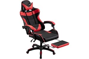 Mi Ko Mi Ka Silla Gaming para Escritorio, Oficina y Juegos Online Giratoria. Silla Cómoda de Altura Ajustable para Gaming ergonómica, de Piel sintética (SILLA-GAMING-813F-ROJO-GJ)