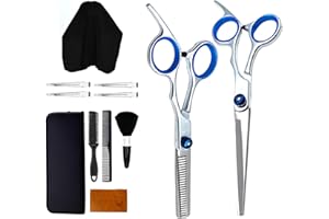 ZSMJAER 12 Pcs Haarschere Set,Professionelles Friseurscheren Set,Schere aus Rostfreiem Stahl,Einen Haarumhang,Einen Kamm und Clips,Geeignet für Haushaarschnitte für Männer,Frauen und Haustiere