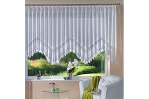 HeichkelL Przezroczysta zasłona żakardowa, 1 sztuka, taśma uniwersalna, do salonu, sypialni, biała (wys. x szer. x gł.) 145 x 450 cm