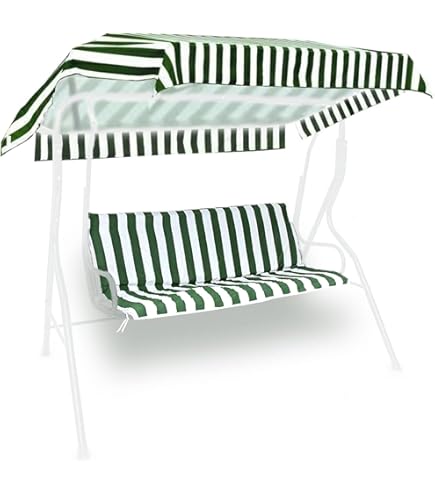 Cuscino Per Dondolo 3 Posti 150 Cm - Bianco E Verde, Cotone 100% - Foto 3
