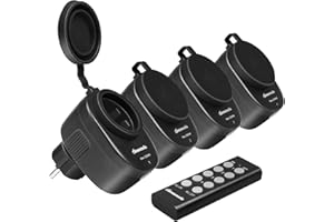 DEWENWILS Tomas radiocontroladas con mando exterior, IP44, juego de tomas radiocontroladas con 4 tomas radiocontroladas y 1 mando a distancia, 2300W, 30 m de alcance, preprogramadas y ampliables