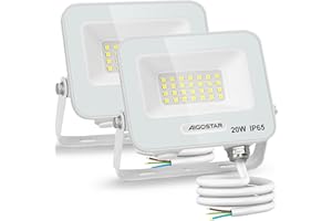 Aigostar Foco LED Exterior 20w, 1650LM Foco Proyector LED, IP65 Impermeable Luz de Seguridad, Luz blanca 6500K Luces led exterior, Para Jardín, Patio, Garaje, Paquete de 2