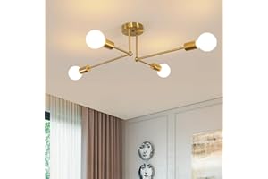 ‎COMELY Comely Sputnik Kronleuchter Lichter, Vintage 4 Flammig Industrielle Deckenlampe aus Golden Eisen, E27 Retro Deckenleuchte Lampe für Wohnzimmer, Schlafzimmer, Küche, Gold, 64cm