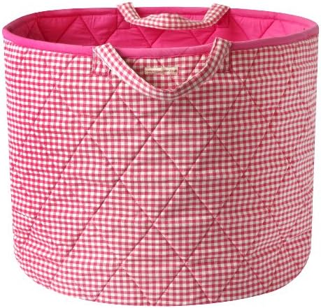 Kiddiewinkles Pink Gingham Storage Basket Large - gingham storage basket, large round storage basket - hamper. Great for toy storage, kids bedrooms and baby - nursery.