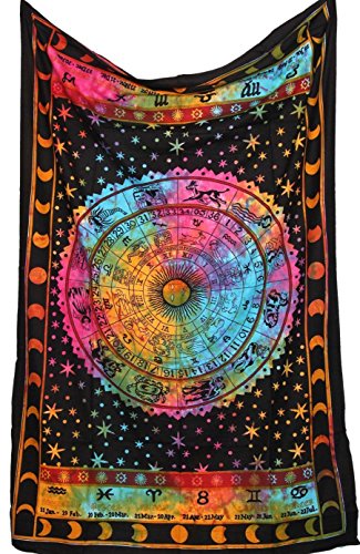 raajsee-indian Psychedelic handgefertigt Krawatte und Farbe Tapisserie Schwarz & Rot Indianisches Sternzeichen Horoskop Baumwolle Print Wand aufhängen Strand Überwurf Wohnheim Trennwand Hippie-Stil - 2