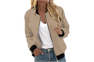 KQIVAM Bomberjacke Damen Kurze Blouson Jacke Casual Pilotenjacke Langarm Outwear Zip Up Solid Leichte Coat Sweatjacke Elegant Übergangsjacke Outdoorjacke Fliegerjacke