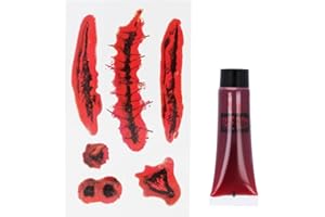 Henbrandt Halloween Fake Blood Tube with Realistic Wound Temporary Tattoo Scars - 16ml Professional Makeup SFX Costume Accessory Kit
