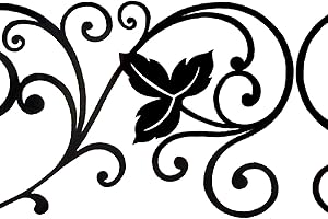 Dundee Deco MGAZB6003C Peel and Stick Damask Black Vines, Scrolls Self Adhesive Mirror Window Sticker Wallpaper Border, Roll 33 ft X 4 in (10m X 10cm)