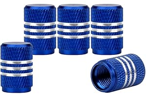 SENZEAL 5x Silver Around Tyre Dust Caps Aluminum Alloy Wheel Dust Valve Covers Blue