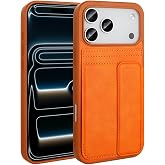 Coverzone İphone 17 Pro Max İle Uyumlu Y&uuml;ksek Kalite Deri Kartlıklı Sevilla Kartlık Hazneli Şık Telefon Kılıfı-Turuncu