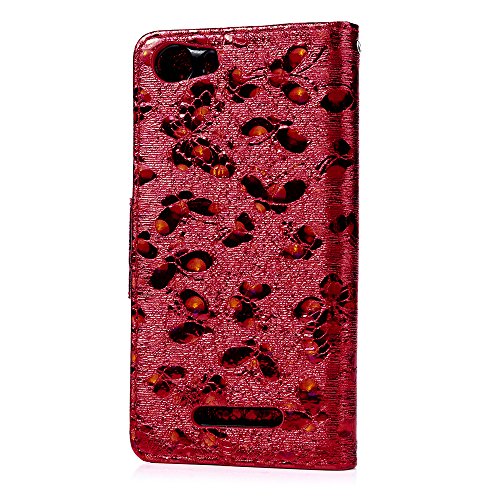 Wiko Lenny2 Hülle Badalink Schutzhülle Leder PU+TPU Handyhülle Glitzer 3D Schmetterling Rot Handytasche Wallet Case Ständer Magnet-Schloss Cover Flipcase + Eingabestifte+Staubschutz Stecker - 5