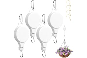 Fippy 4 Stück Ampelaufzug Blumenampel Weiß Seilrolle Ampelaufzug Pflanzenlift, Einziehbarer Haken, Pflanze Seilzug für Pflanzen Hängende Töpfe und Vogel-Feeder