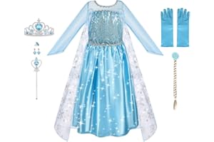 URAQT Kleid Prinzessin Kostüm Kinder Mädchen, Krone Kleid Kinder 9-teiliges Set mit Diadem Handschuhe Zauberstab usw für Weihnachten Verkleidung Karneval Party Halloween