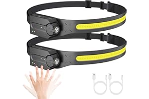 Lepro Torcia Frontale LED Ricaricabile, Lampada Frontale Super Luminosa, COB 230° ampia luce, 5 Modalità di Luce, IPX4 Impermeabile, Torcia da Testa per Campeggio, Corsa, Jogging, Trekking, 2pcs