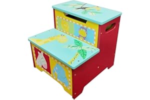 WODENY Children's Step Stools Wooden | Kids Step Stool with Storage | Double Step Stools for Toddlers Nursery Boys Girls Toilet Training Kitchen Helper Non-Slip Portable & Lightweight (Red)