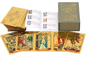 QUALIS 78pcs Luxury Gold Foil Tarot Deck | Gold Tarot Cards With 36 Page Guide Book | PVC Waterproof & Anti-Wrinkle | The Fool Gold Foil Tarot | Oracle Cards