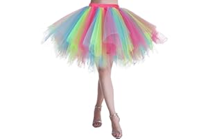 C'EST TT Tüllrock Damen 50er Karneval Tutu Röcke Rave Rock Petticoat Mehrfarbig Tanzkleid Rock Unterrock Tüll Kurz Ballett Rockabilly für Faschingskostüme Karneval