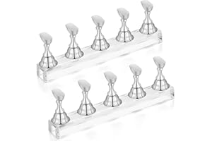 PROUSKY 2 Set Nail Display Stand Fingernail DIY Nail Art Display Nail Tip Practice Holder Magnetic for False Nail Tip Manicure Tool Home and Art Salon Use Magnetic Nail Practice Base (Silver)
