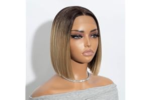 NOBLE Bob Wigs for Women Short T Part HD Lace Front Wigs Ombre Brown Blonde Synthetic Blunt Cut Bob Lace Front Wigs for Party and Daily Use 10 Inch