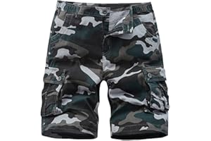 iCKER Mens Multi-Pocket Cotton Shorts Camo Cargo Shorts Loose Fit Camouflage Short