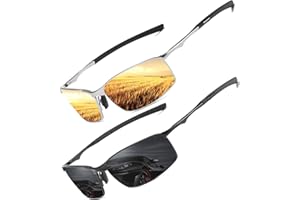 LEDING&BEST Occhiali da Sole da Uomo Donna Polarizzati Metallo Telaio Rettangolari Ultra Leggeri antiriflesso Protezione UV Moda Occhiali da Sole Cat 3 CE