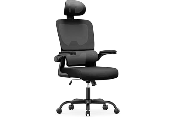 Chaise de Bureau Ergonomique: Fauteuil Bureau avec Support Lombaire en C,Dossier et Appui-tête Réglables,Reversible Armrest,Siege en Maille Respirante Convient à la Maison Bureau ,Lecture,Noir