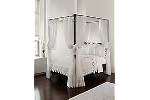 Royale Linens Canopy Bed Curtain Set, Polyester, White, One Size