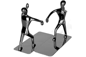 WINTERWORM Fashion Creative Shiny Kung Fu Man Stainless Steel Metal Bookends Book End For Home Office Library School Study Decoration Gift (Black)