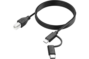 YACSEJAO 2-in-1 USB Printer Cable 6.6FT Micro USB 2.0 + Type C to USB B Printer Cable for Computer, Scanner, Electric Keybords,Digital Piano, MIDI Controller and More