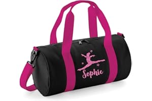 beyondsome Personalised Girls Split Jump Gymnastics Glitter Barrel Bag