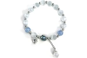 BENIFILE Moon Stone Bracelets, Stretch Star Butterfly Heart Flower Bell Charm Bracelet for Women, Opal Glaze Crystal Beads Bracelets Birthday Jewelry Gifts