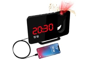 CestMall Sveglia digitale con caricatore USB/Proiezione sul soffitto, Doppia sveglia rumorosa, Sveglia con proiettore semplice per adulti che dormono (Red)