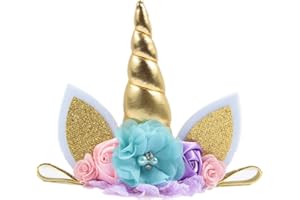 Nishine Unisex-Baby Baby-elastische Glitter Unicorn Horn Stirnband Kinder Einhorn Party Supplies Cosplay Geschenk Normal Gold