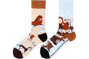 NxnChc Zabawne skarpety dla kobiet i mężczyzn, uniseks, wiele motywów, zwierzęta, jedzenie, owoce, sport, sztuka, z bawełny, prezent, asymetryczne wzory, lewa i prawa