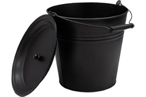 ‎SPETEBO Deko Zinkeimer mit Holzgriff und Deckel - schwarz / 12 L - Metall Eimer zum Bepflanzen oder Transportieren - Gartendeko Blecheimer Ascheeimer Pflanzeimer Eiskübel Sektkühler