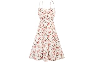 GRACE KARIN Women's Summer Spaghetti Straps Flared A-Line Mini Dress Ruched Sleeveless Floral Beach Dress