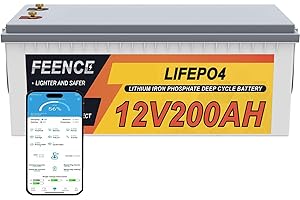 Feence Batteria al litio LiFePO4 da 12 V, 200 Ah Plus, con BMS 200 A, 15000 cicli Deep Cycle, batteria AGM gel di ricambio per camper, roulotte, barca, pannello solare, batteria auto