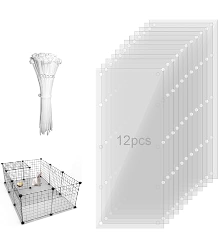 PeSandy Huisdier Kooi Urine Guard, Plastic Kooivoering voor Huisdieren, 18 Stuks Doorzichtige Kooi Randvoering met 180 Stuks Bundelbanden voor Konijn Cavia Hamster Egel Chinchilla Fret (30x15CM