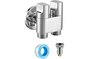 HEIBTENY Rubinetti 1 in 2 out per lavatrice e WC, valvola a doppio controllo, struttura in lega resistente, manico in metallo, doppia presa con controllo autonomo