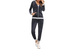 Yukiuiny Survêtement Ensemble Velours Femme à Capuche Zippés Sportswear Sweat Manche Longue Pantalon Jogging Tennis Gym Yoga Vêtements de Fitness