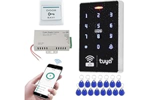 FUSYTULY Drahtlos WiFi Tuya Tür Kits Zugangskontrollsysteme 125KHz 13.56MHz IP68 Wasserdichte Touch RFID Tastatur und DC12V3A Netzteil 15pcs Keyfobs, Ohne Elektrische Schlösser